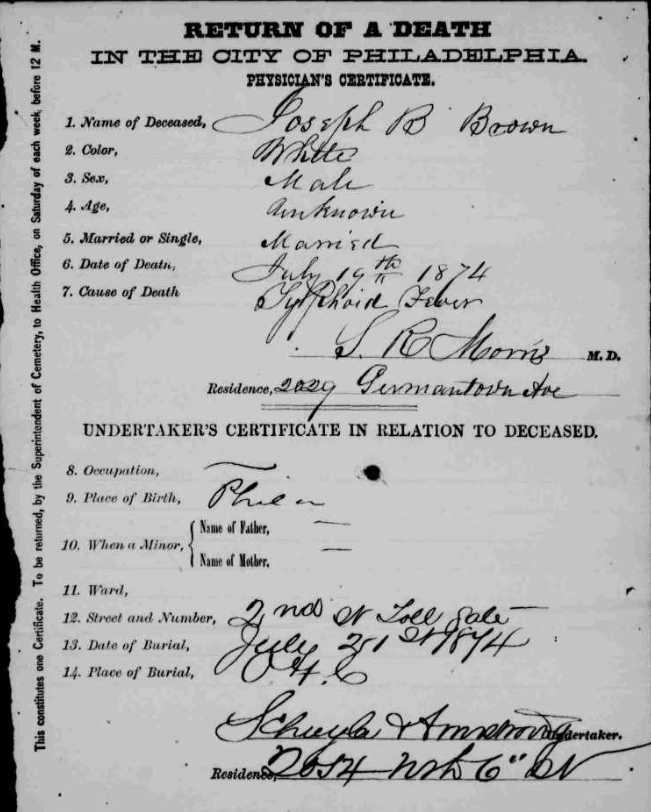 Joseph B Brown Death Certificate