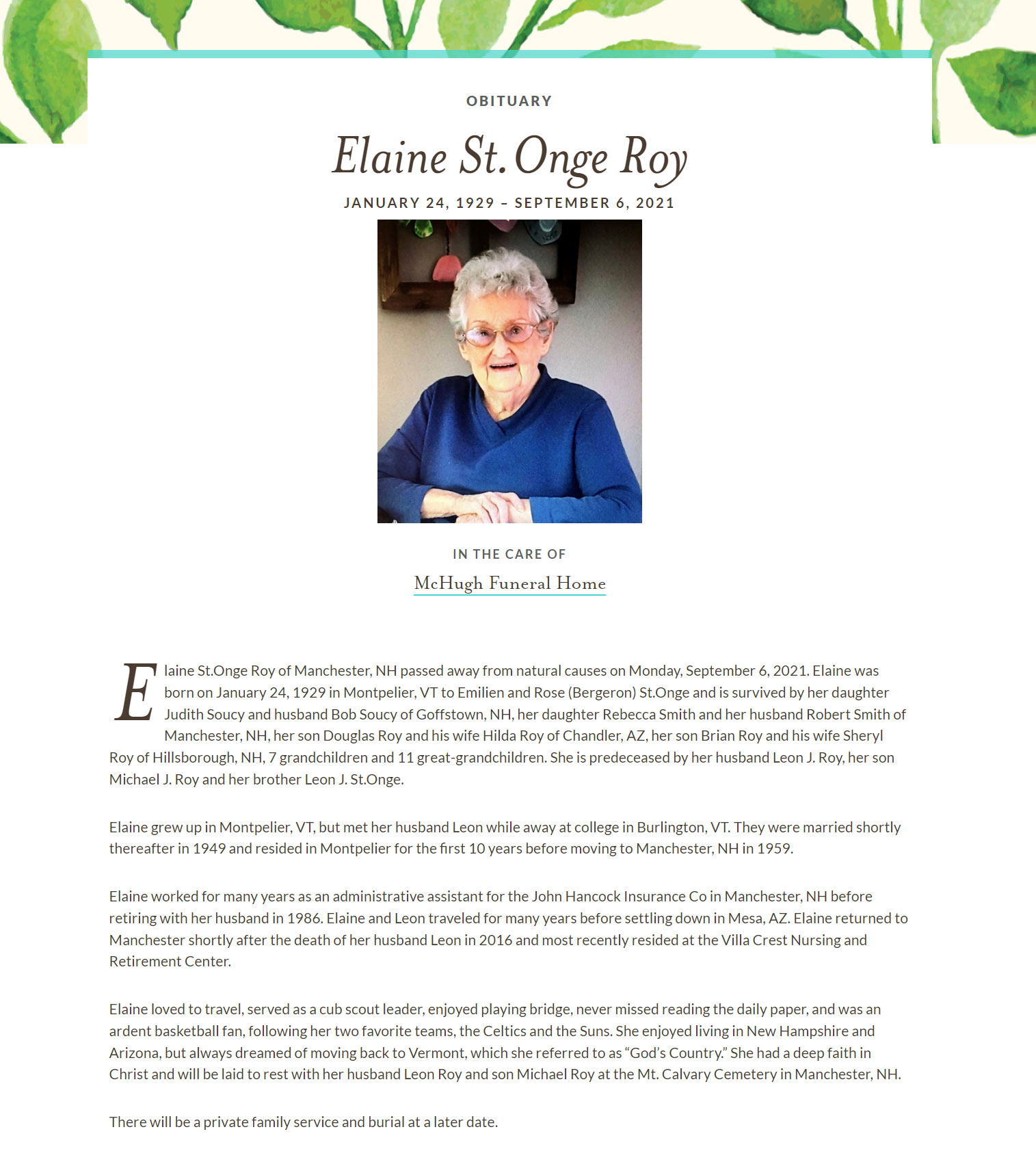 Elaine Beverly St Onge Roy Obituary