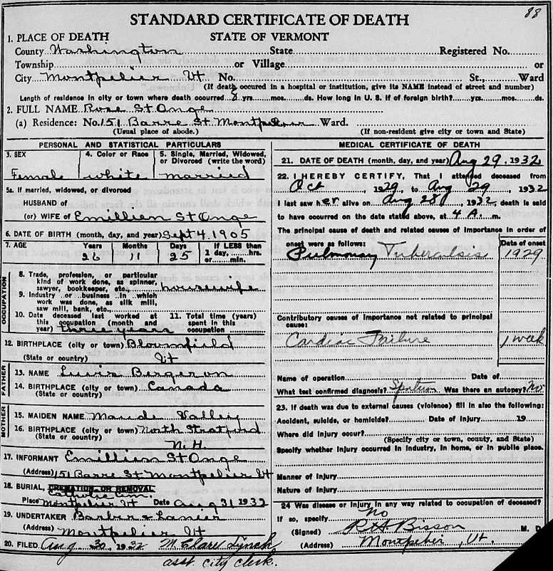 Rose Bergeron Death Certificate