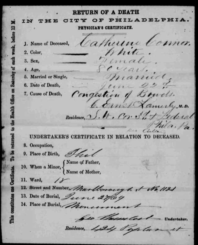 Catherine Conner Death Certificate